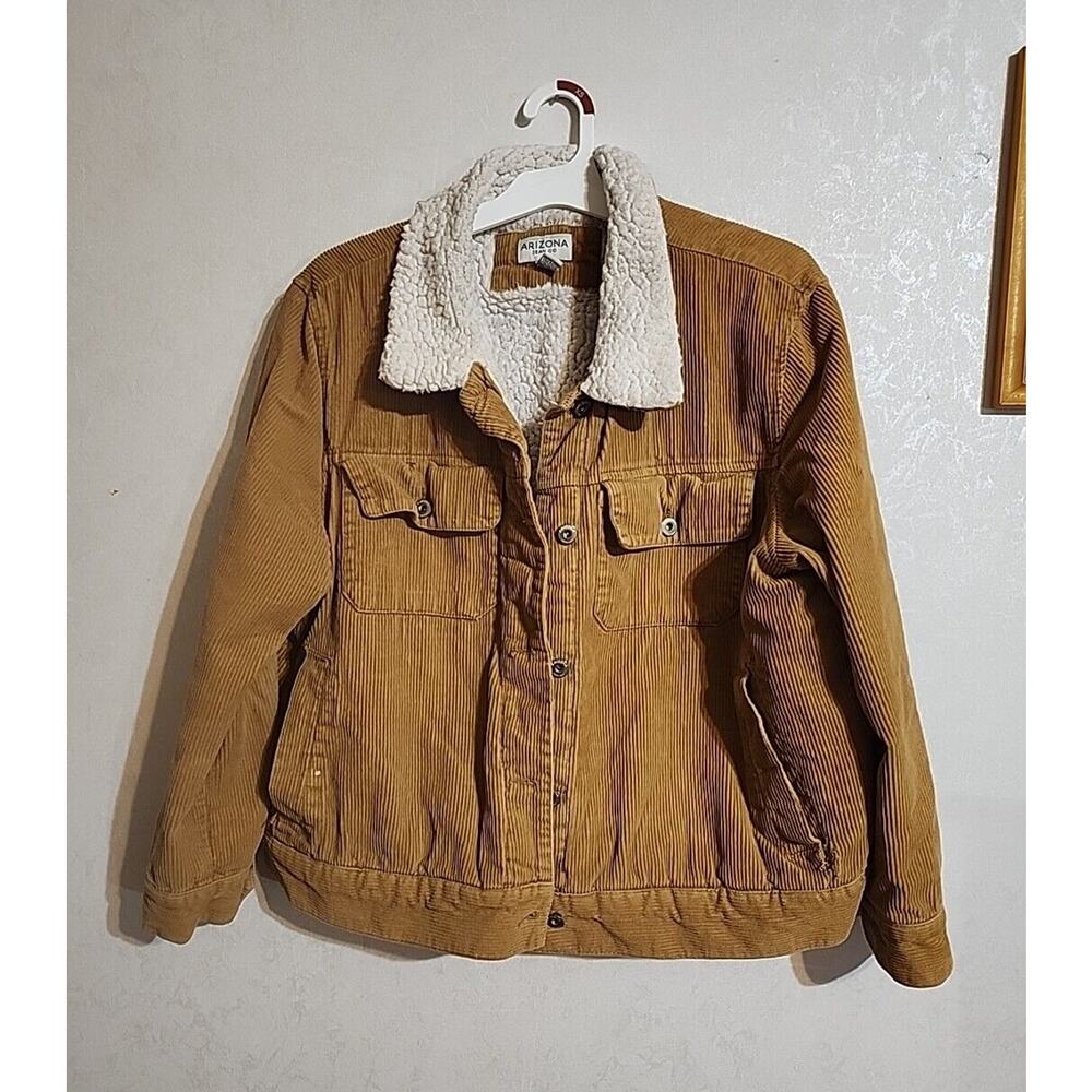 Arizona Jeans Co. Corduroy Womens Coat Sherpa Lined Cotton Polyester sz XXL Brow